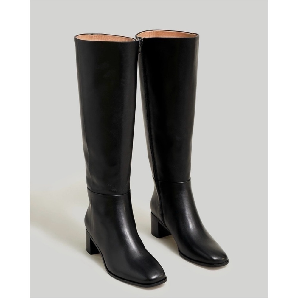 Madewell Black Leather Knee-High Heeled Boots